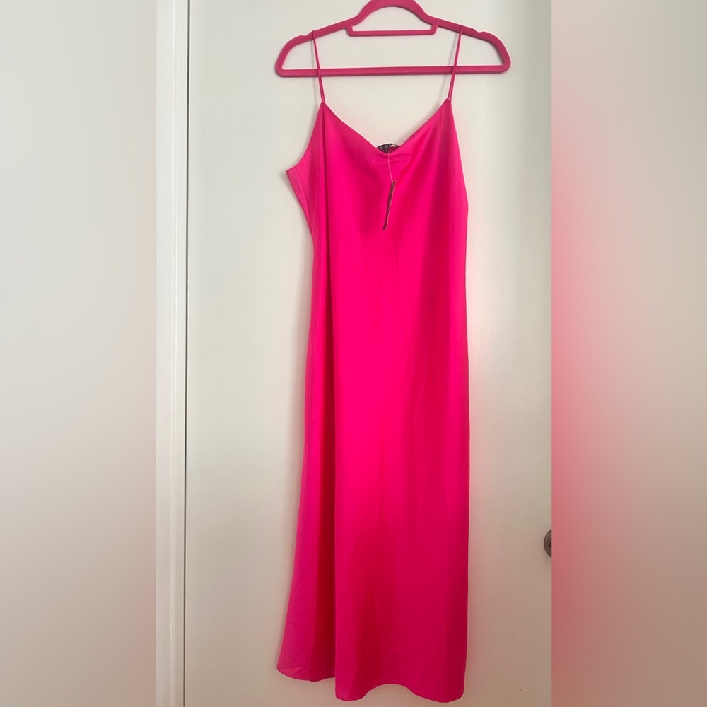 J. Crew Vibrant Pink Spaghetti Strap Midi Slip Dress